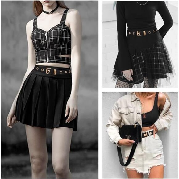 Leather Grommet Belt – Adjustable Punk Rock Waist Belt with Detachable Chain - Picture 2 of 3